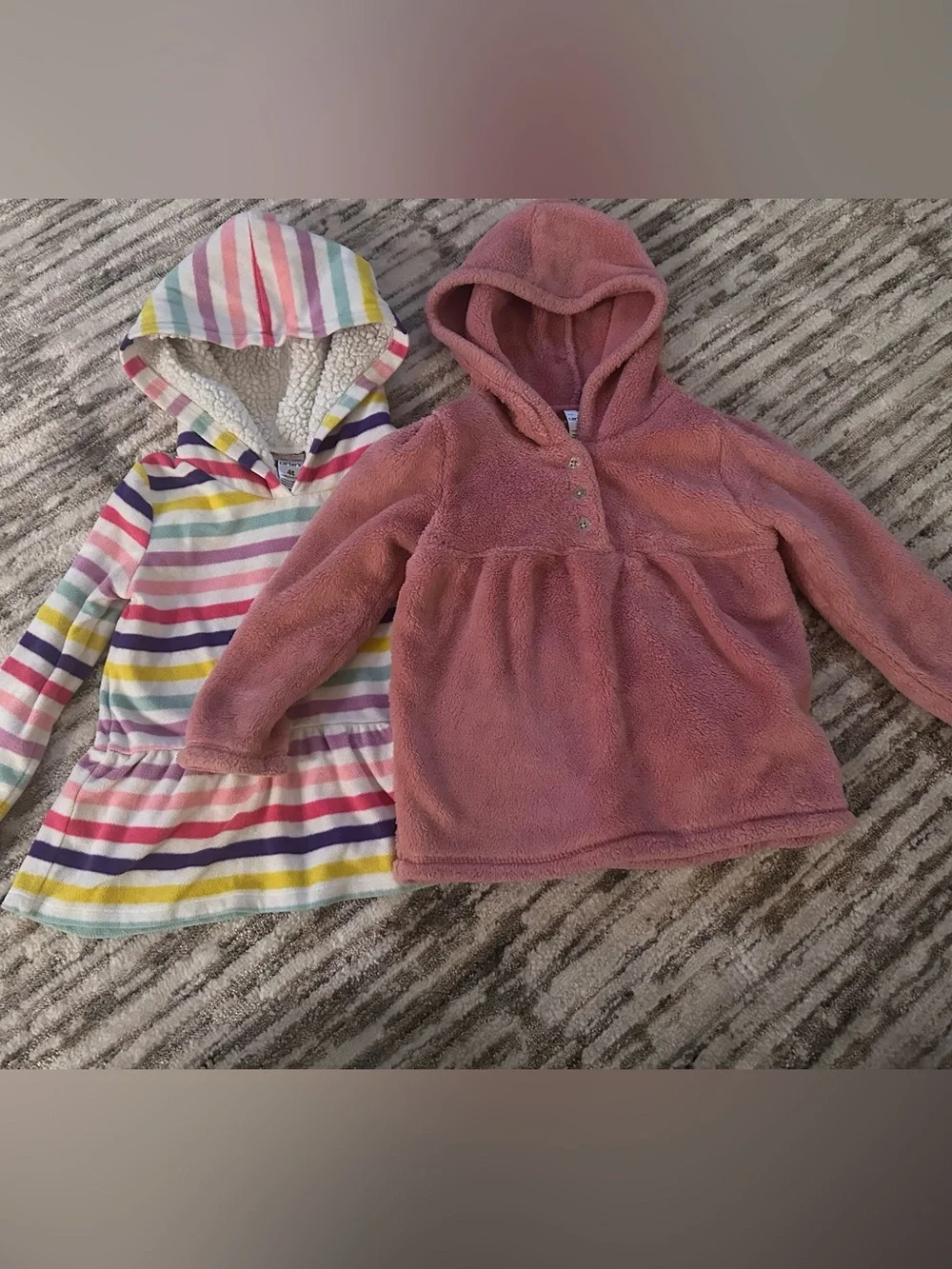 Carter's Set of Plush Hooded Pullover in Dusty Rose and Colorful Stripes - 4T